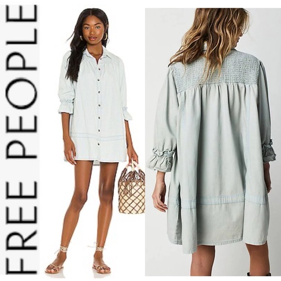 NWT Free People Vanessa Denim Tunic/Mini Dress in Blue Chill m - Picture 2 of 16